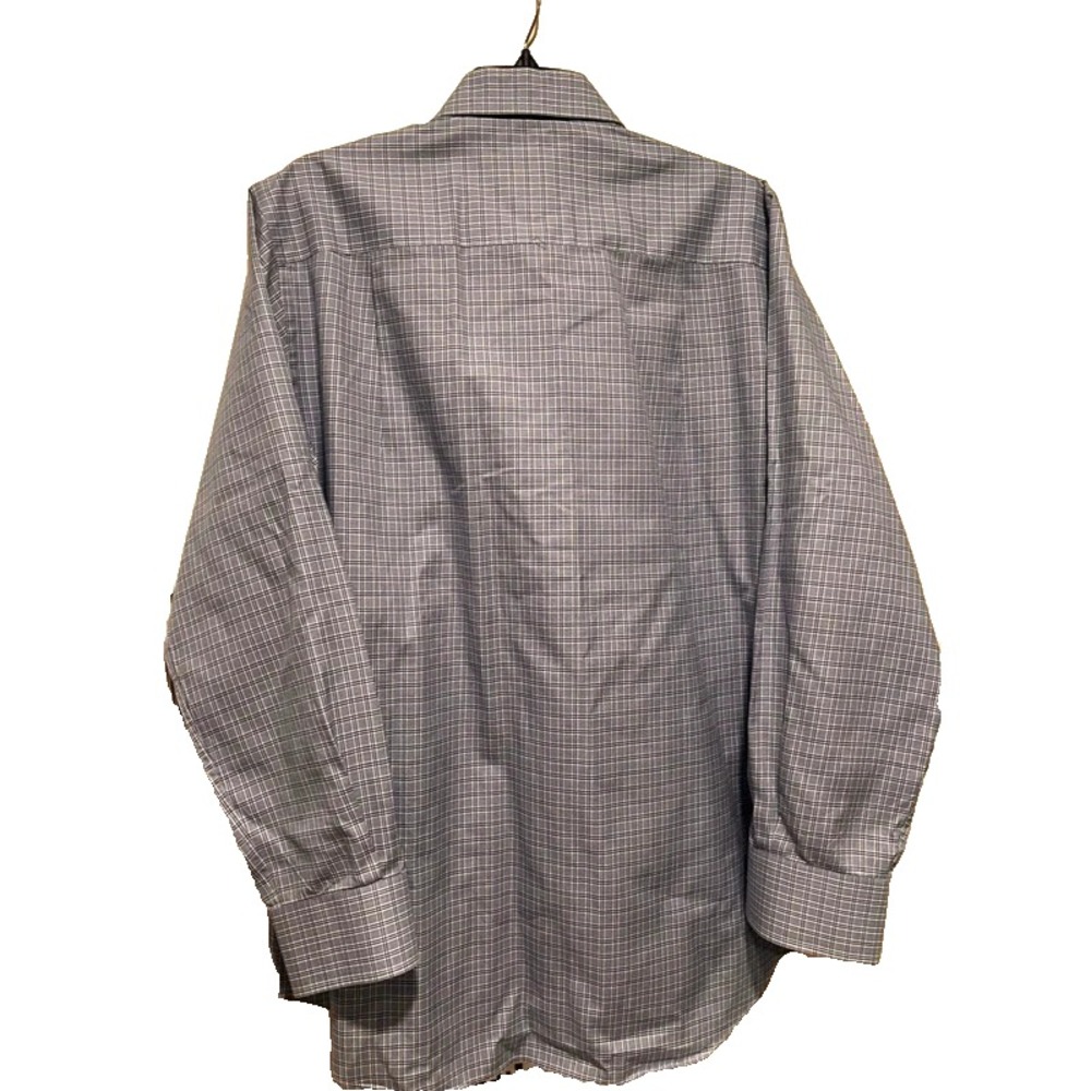 David Donahue Mens Cotton Dress Shirt 17 34/35 Blue White Plaid Trim Fit Woven - Picture 4 of 6